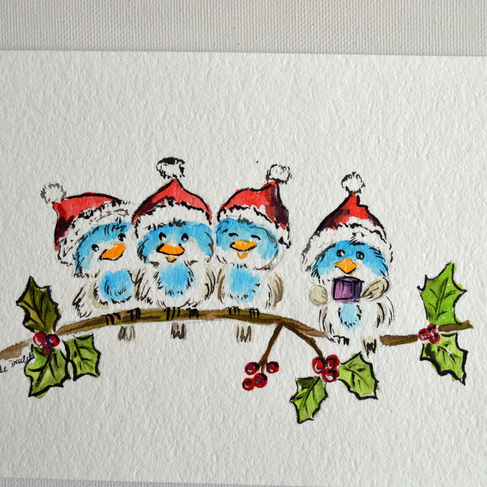 Bluebirds Watercolor painting, 5x7 inches,